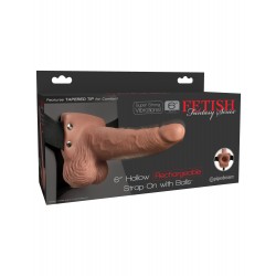 Fetish Fantasy 6" Hollow Rechargeable Strap-On with Balls, Tan