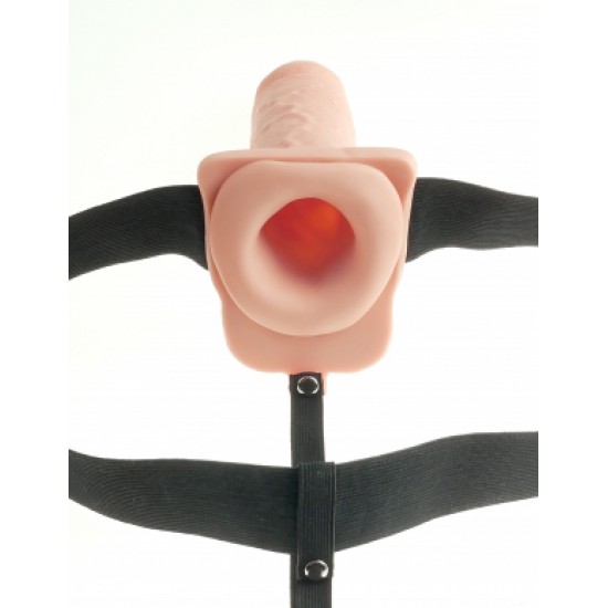 Fetish Fantasy 9" Hollow Rechargeable Strap-On with Balls, Flesh