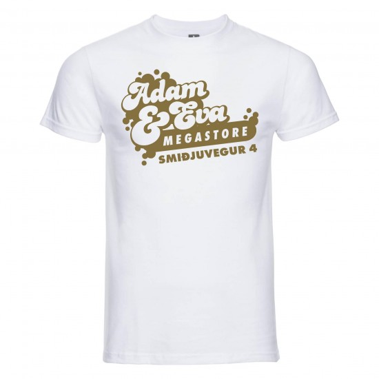 Hvítur bolur með gylltu merki