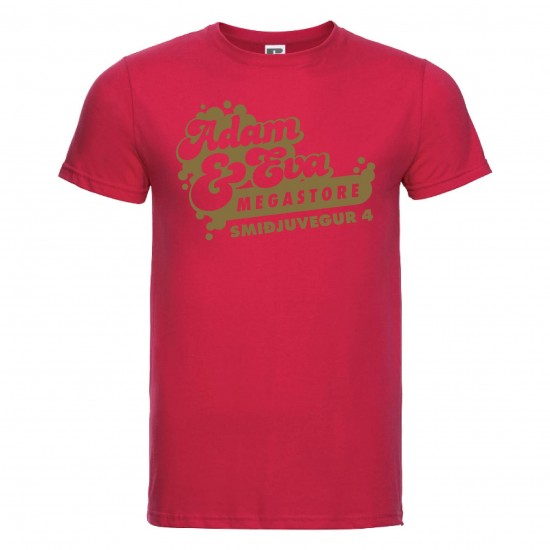 Rauður bolur með gylltu merki - Slim - S til 2XL