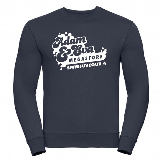 Dökkblá peysa – hvítt merki