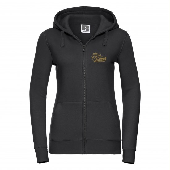 Svört kvk-hettupeysa með rennilás,gyllt merki