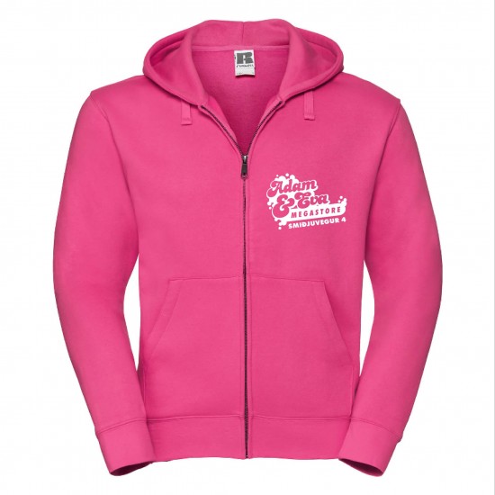 Dökkbleik hettupeysa með rennilás – hvítt merki