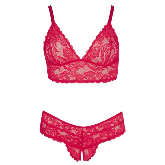 Bra and Crotchless String Red