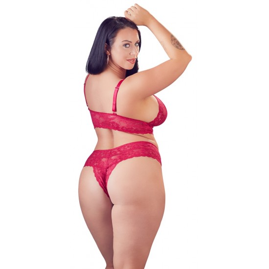Bra and Crotchless String Red