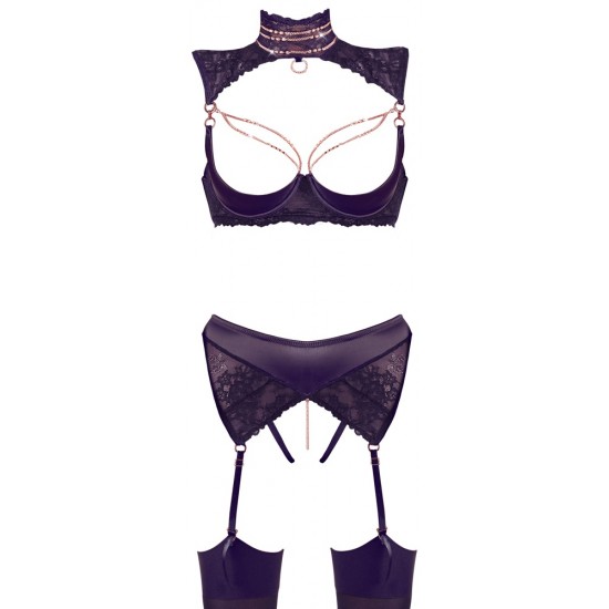 Opið brjóstasett með keðjum og sokkabelti