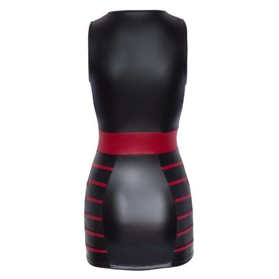 Glanskjóll með rauðum röndum