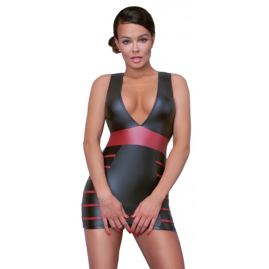 Glanskjóll með rauðum röndum